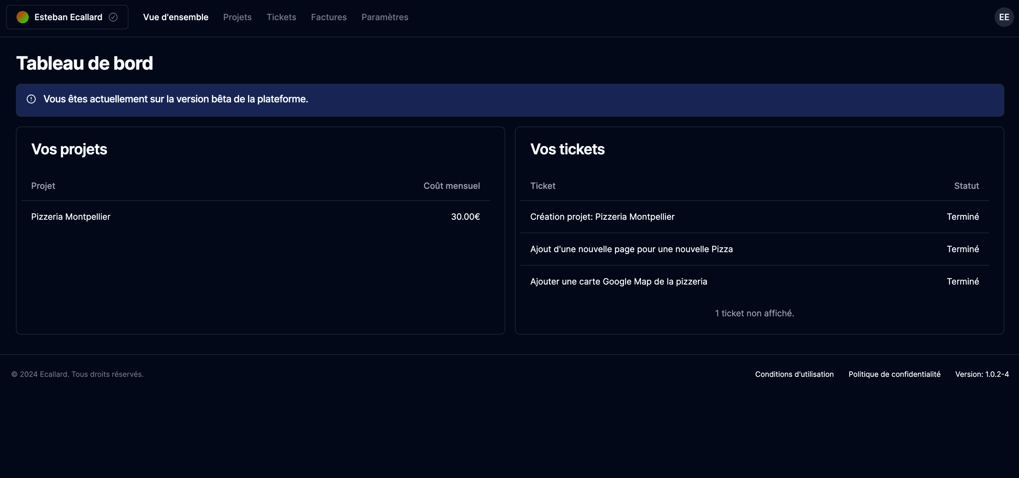 Interface Dashboard Ecallard